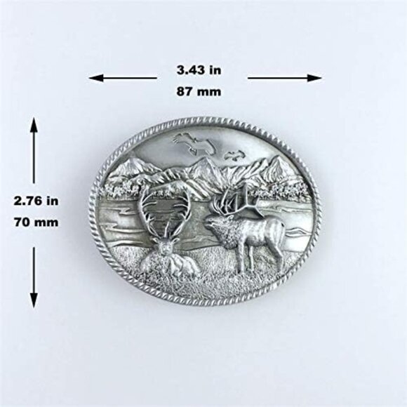 Men's Metallic Vintage Native American Vintage Style Deer Oval Belt Buckle - Picture 2 of 8